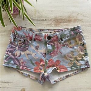 Bullhead Light Blue Floral Jean Shorts Distressed